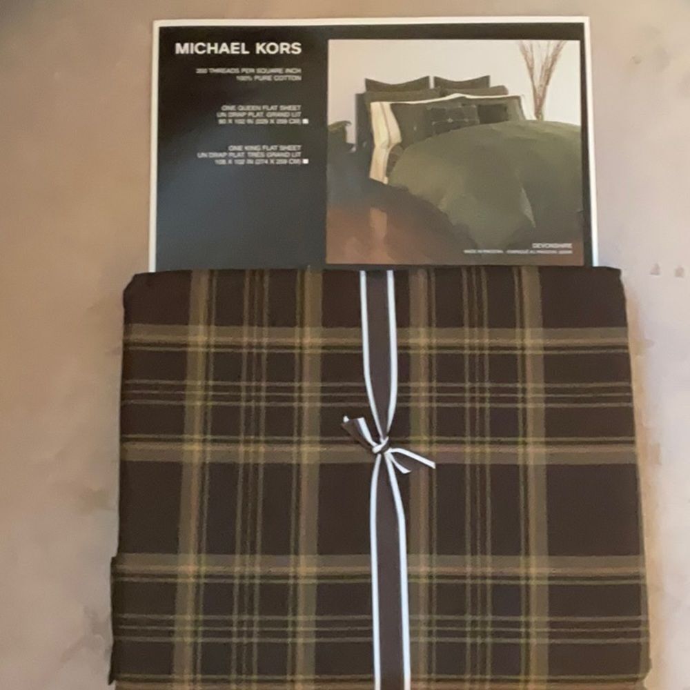 New! Rustic Cozy Cabin! Michael Kors Devonshire Queen FLAT SHEET